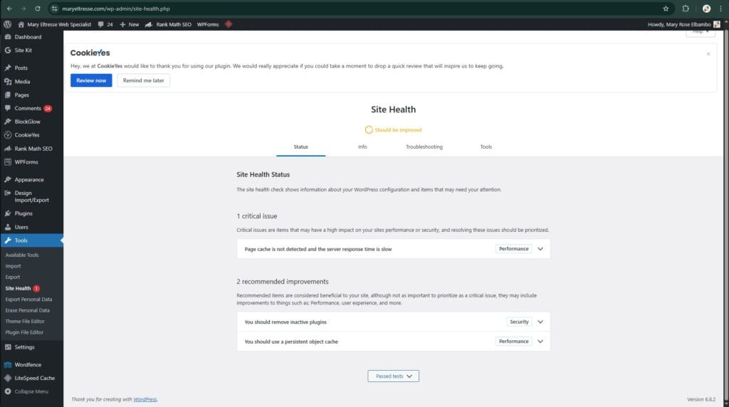 mary eltresse wordpress optimization specialist site health before